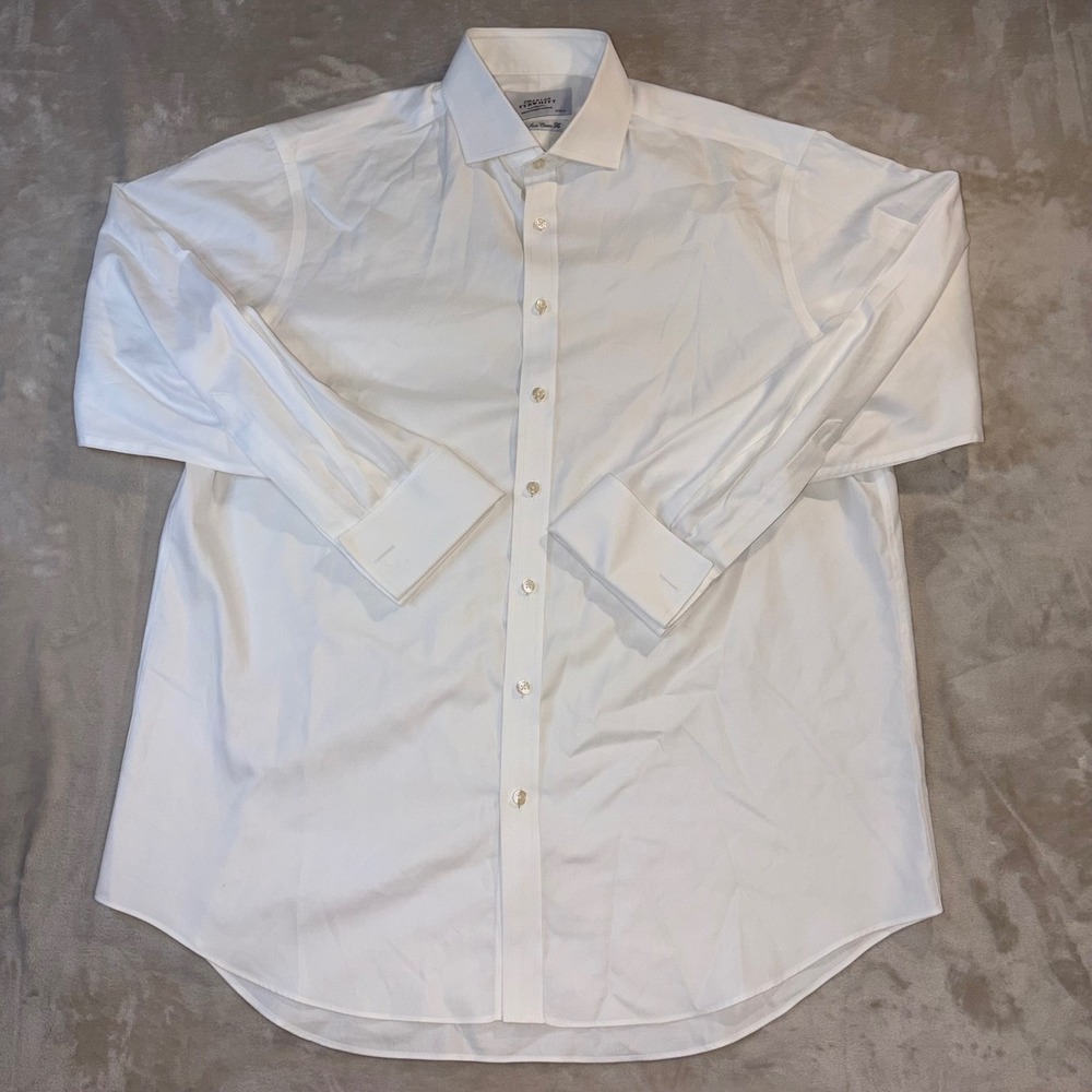 Charles Tyrwhitt Mens 17/35 White Non Iron Classic Fit French Cuff Dress Shirt